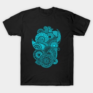 Abstract Mandala design (light blue on black) T-Shirt